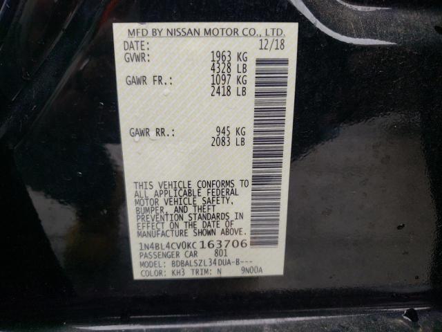 1N4BL4CV0KC163706 - 2019 NISSAN ALTIMA SR BLACK photo 12