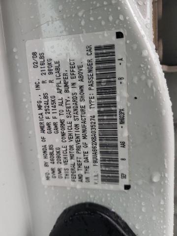 19UUA662X8A035274 - 2008 ACURA TL WHITE photo 12