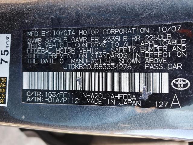 JTDKB20U583334276 - 2008 TOYOTA PRIUS SILVER photo 12