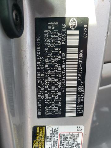 4T1BE32K15U634438 - 2005 TOYOTA CAMRY LE SILVER photo 12