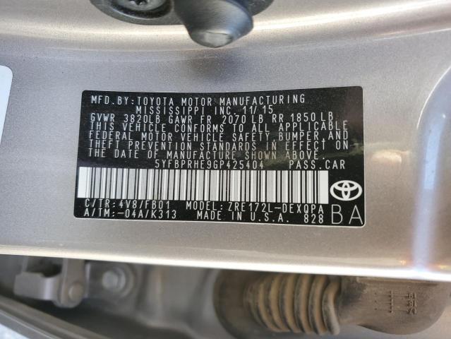 5YFBPRHE9GP425404 - 2016 TOYOTA COROLLA ECO GRAY photo 13