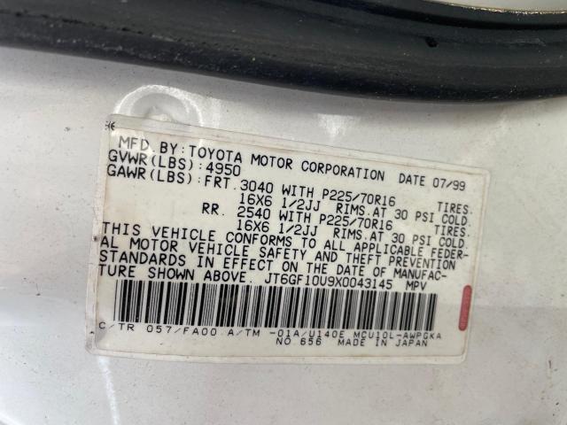 JT6GF10U9X0043145 - 1999 LEXUS RX 300 WHITE photo 10