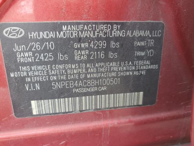 5NPEB4AC8BH100501 - 2011 HYUNDAI SONATA GLS RED photo 12