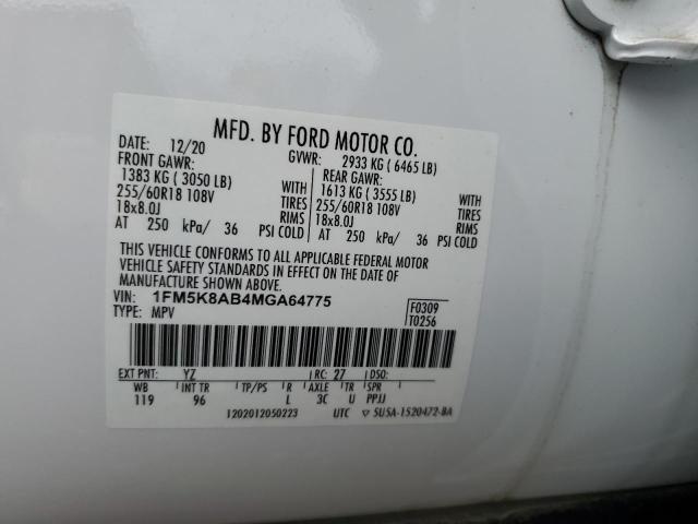 1FM5K8AB4MGA64775 - 2021 FORD EXPLORER POLICE INTERCEPTOR WHITE photo 12