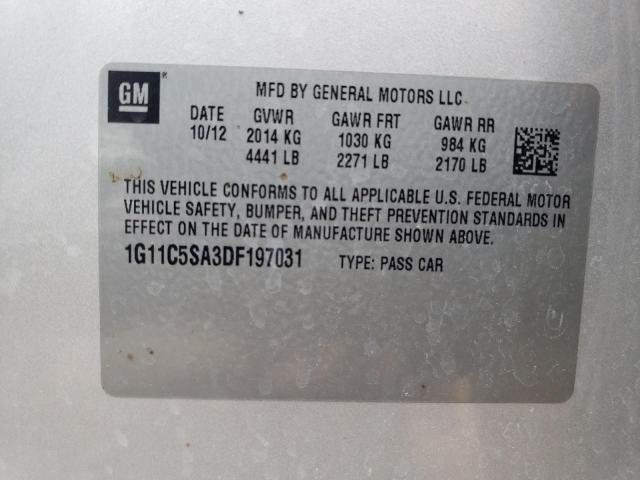 1G11C5SA3DF197031 - 2013 CHEVROLET MALIBU 1LT 银色 照片 12