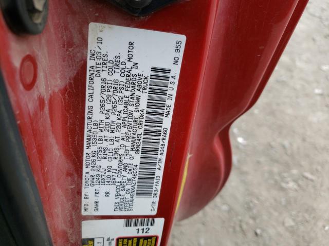 5TEUU4ENXAZ746054 - 2010 TOYOTA TACOMA ACCESS CAB წითელი ფოტო 12