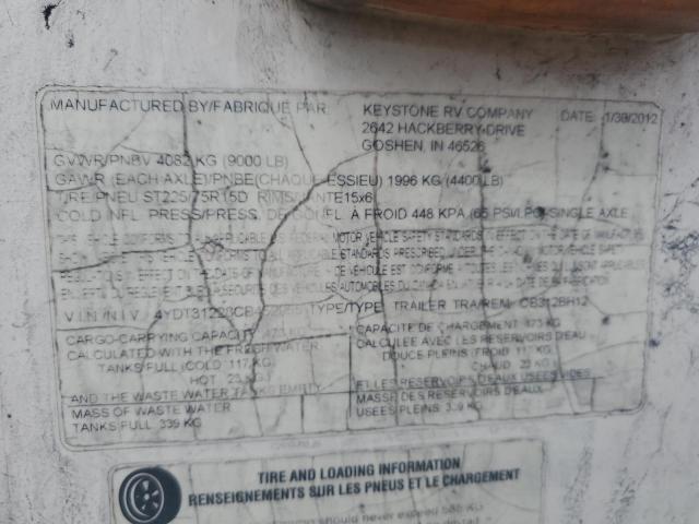 4YDT31228CB452955 - 2012 KEYSTONE OUTBACK WHITE photo 10