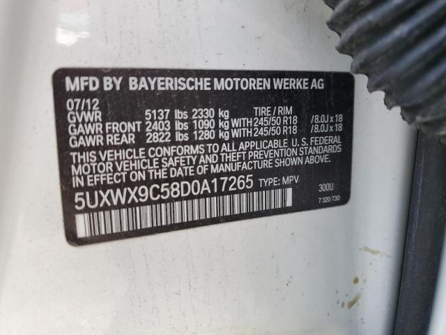 5UXWX9C58D0A17265 - 2013 BMW X3 XDRIVE28I WHITE photo 12