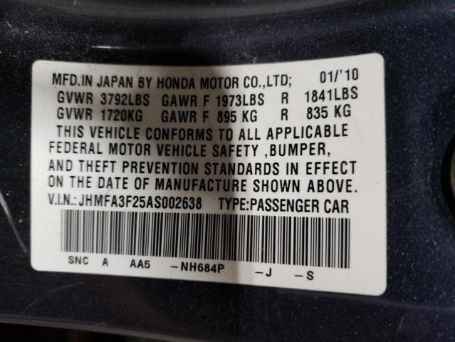 JHMFA3F25AS002638 - 2010 HONDA CIVIC HYBRID BLUE photo 12