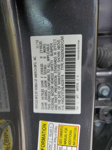 1HGCV1F3XLA028118 - 2020 HONDA ACCORD SPORT GRAY photo 12