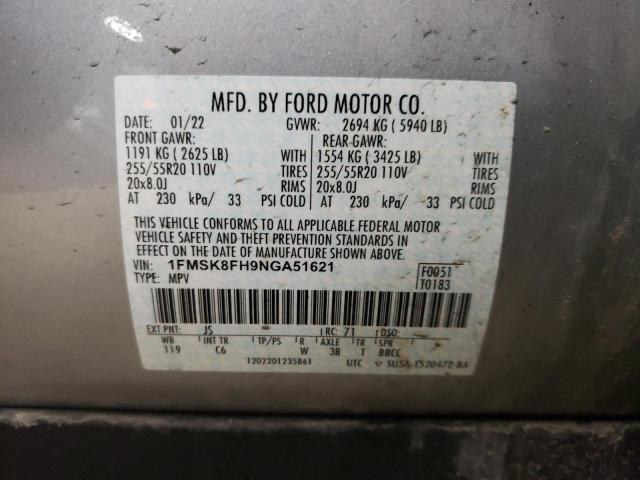 1FMSK8FH9NGA51621 - 2022 FORD EXPLORER LIMITED SILVER photo 14