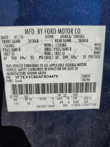 1FTEX1C80AFB34479 - 2010 FORD F150 SUPER CAB BLUE photo 12