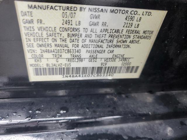 1N4BA41E07C863340 - 2007 NISSAN MAXIMA SE BLACK photo 12