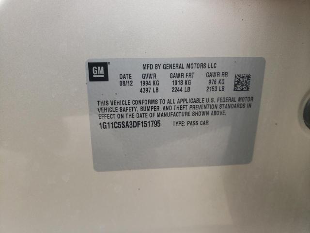 1G11C5SA3DF151795 - 2013 CHEVROLET MALIBU 1LT 米色 照片 12