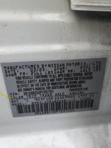 3N1AB8CV0PY257151 - 2023 NISSAN SENTRA SV WHITE photo 12