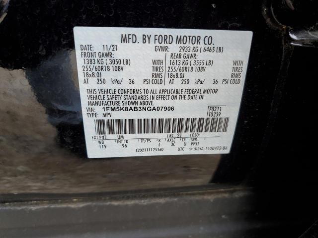 1FM5K8AB3NGA07906 - 2022 FORD EXPLORER POLICE INTERCEPTOR შავი ფოტო 13