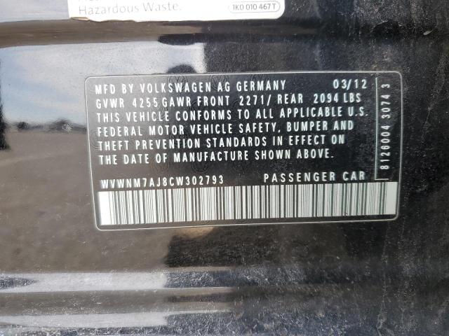 WVWNM7AJ8CW302793 - 2012 VOLKSWAGEN GOLF BLACK photo 12