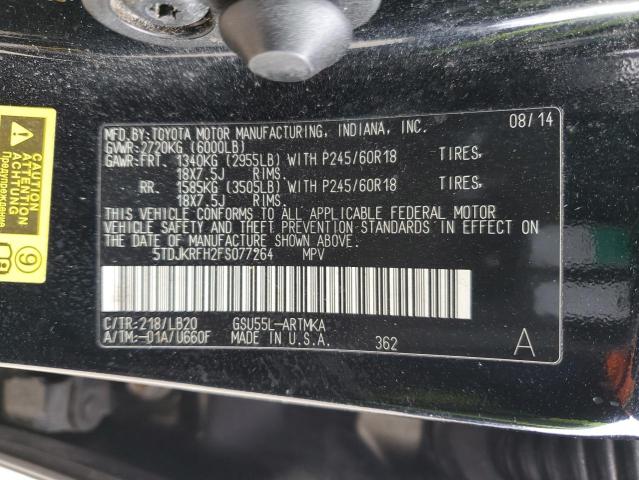 5TDJKRFH2FS077264 - 2015 TOYOTA HIGHLANDER XLE 黑色 照片 13