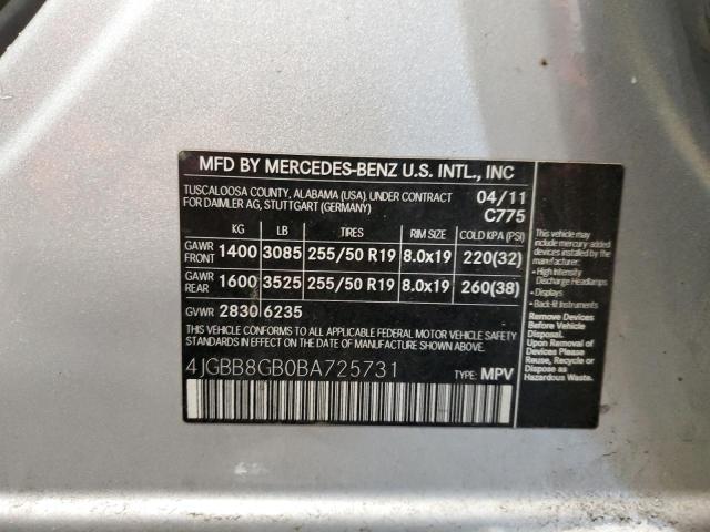 4JGBB8GB0BA725731 - 2011 MERCEDES-BENZ ML 350 4MATIC SILVER photo 13