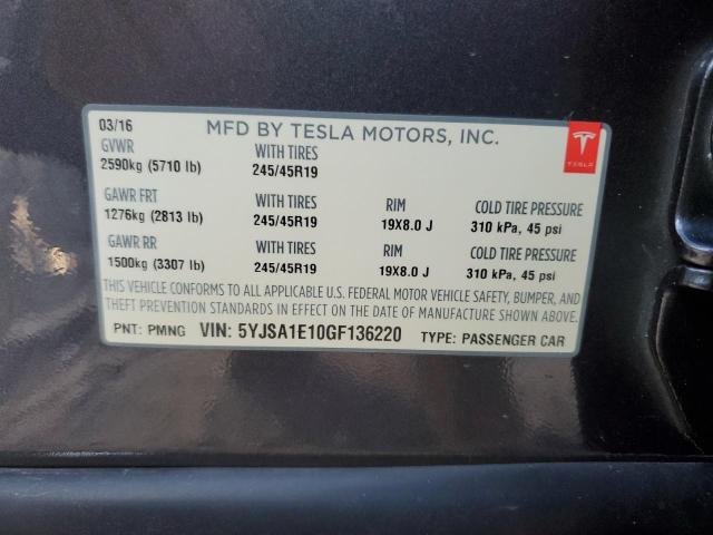 5YJSA1E10GF136220 - 2016 TESLA MODEL S GRAY photo 12