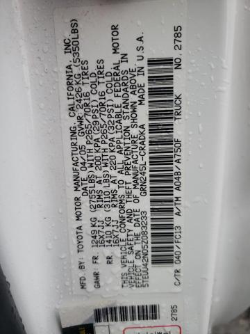 5TEUU42N05Z083233 - 2005 TOYOTA TACOMA ACCESS CAB Ақ фото 12