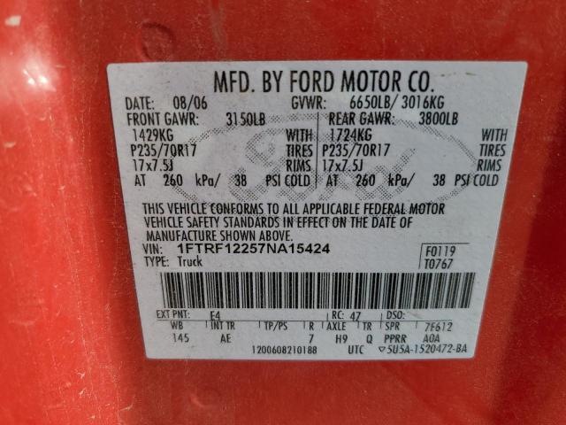 1FTRF12257NA15424 - 2007 FORD F150 RED photo 13