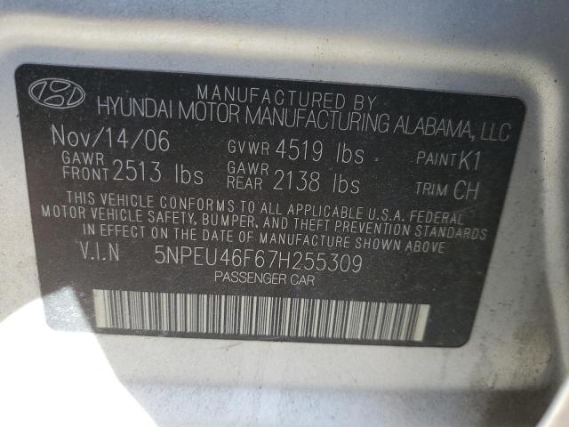 5NPEU46F67H255309 - 2007 HYUNDAI SONATA SE SILVER photo 12