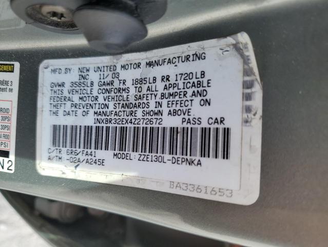 1NXBR32EX4Z272672 - 2004 TOYOTA COROLLA CE GRAY photo 12