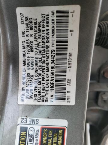 1HGFA15918L044279 - 2008 HONDA CIVIC EXL GRAY photo 12