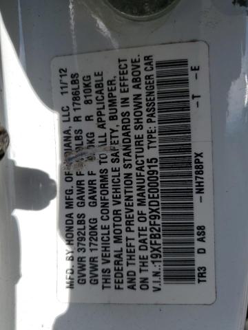 19XFB2F9XDE000915 - 2013 HONDA CIVIC EXL Ağ foto 13