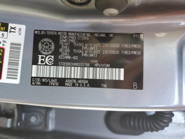 5TDEBRCHXMS035198 - 2021 TOYOTA HIGHLANDER HYBRID PLATINUM GRAY photo 13