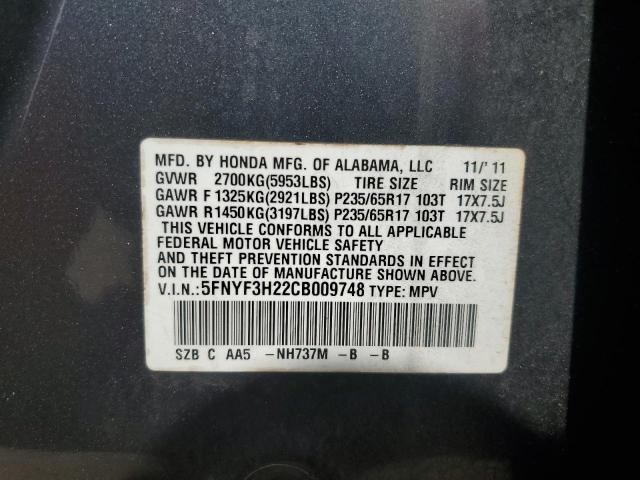 5FNYF3H22CB009748 - 2012 HONDA PILOT LX GRAY photo 13