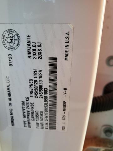5FNYF8H53LB501003 - 2020 HONDA PASSPORT EXL WHITE photo 14