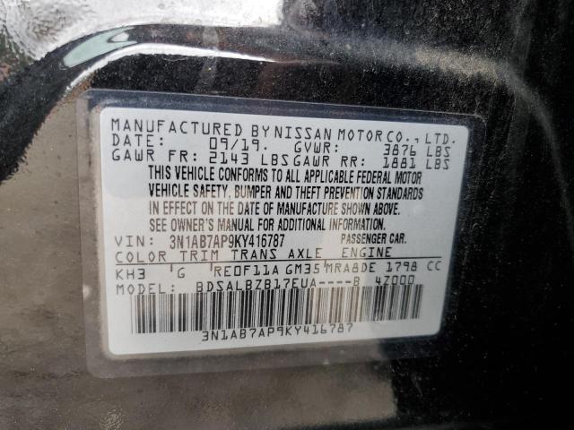 3N1AB7AP9KY416787 - 2019 NISSAN SENTRA S BLACK photo 12