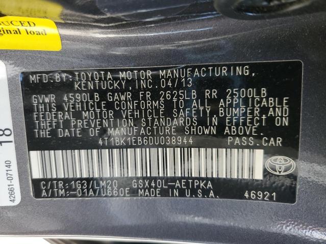 4T1BK1EB6DU038944 - 2013 TOYOTA AVALON BASE 灰色 照片 13