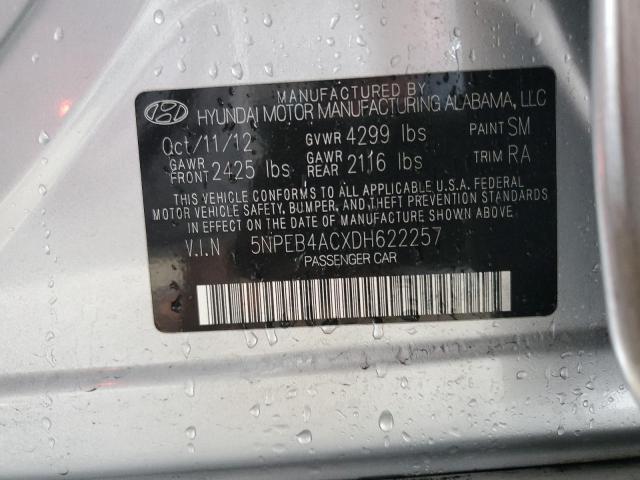 5NPEB4ACXDH622257 - 2013 HYUNDAI SONATA GLS SILVER photo 13