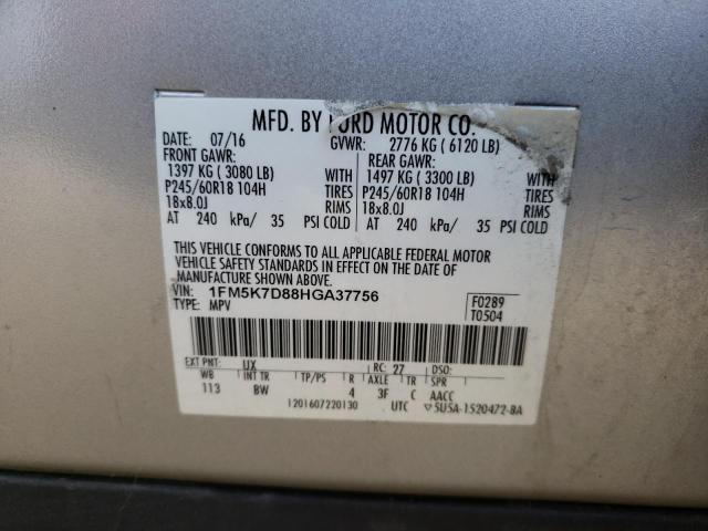 1FM5K7D88HGA37756 - 2017 FORD EXPLORER XLT SILVER photo 14