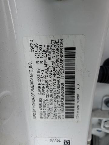 19UUB5F38MA000968 - 2021 ACURA TLX WHITE photo 12