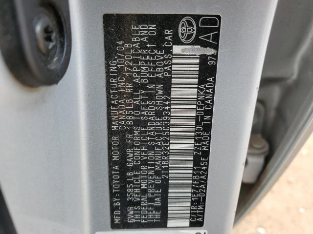 2T1BR32E25C393442 - 2005 TOYOTA COROLLA CE SILVER photo 12