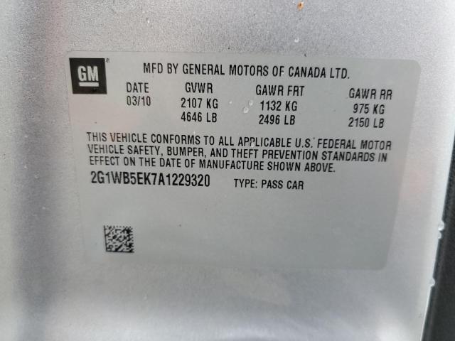 2G1WB5EK7A1229320 - 2010 CHEVROLET IMPALA LT SILVER photo 12