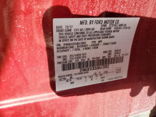 2FMGK5C83JBA12002 - 2018 FORD FLEX SEL RED photo 12