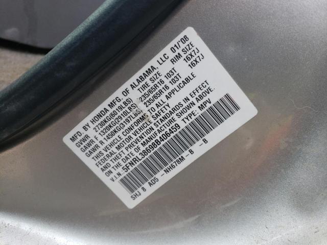 5FNRL38698B406459 - 2008 HONDA ODYSSEY EXL SILVER photo 13