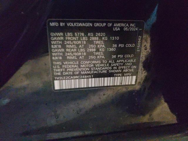 1V2LE2CA9RC248451 - 2024 VOLKSWAGEN ATLAS CROS SE BLACK photo 14