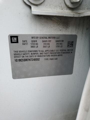 1G1BC5SM7H7248092 - 2017 CHEVROLET CRUZE LS 白色 照片 12