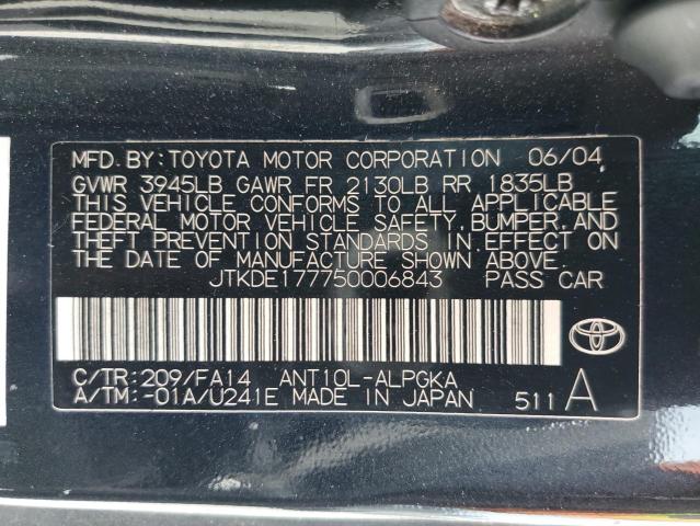 JTKDE177750006843 - 2005 TOYOTA SCION TC BLACK photo 12