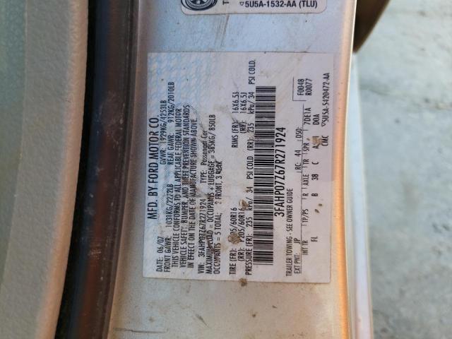 3FAHP07Z67R271924 - 2007 FORD FUSION SE SILVER photo 12