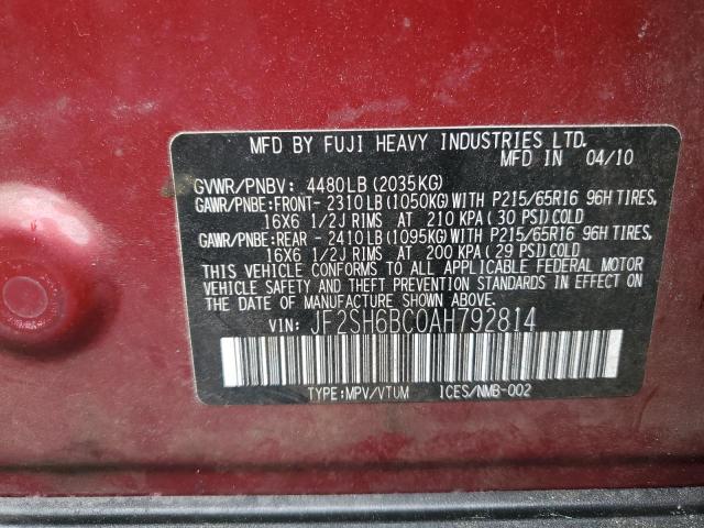 JF2SH6BC0AH792814 - 2010 SUBARU FORESTER XS Tünd qırmızı foto 12