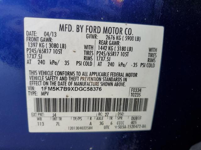 1FM5K7B9XDGC58376 - 2013 FORD EXPLORER BLUE photo 13