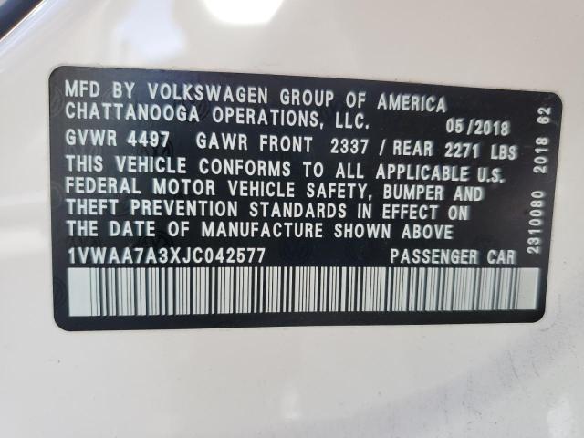 1VWAA7A3XJC042577 - 2018 VOLKSWAGEN PASSAT S WHITE photo 13