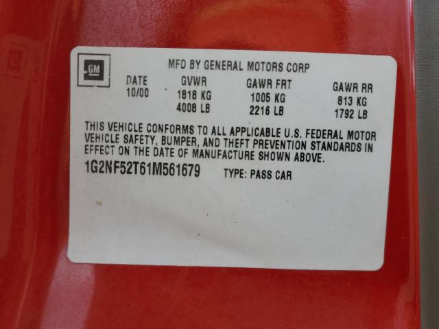 1G2NF52T61M561679 - 2001 PONTIAC GRAND AM SE1 RED photo 13